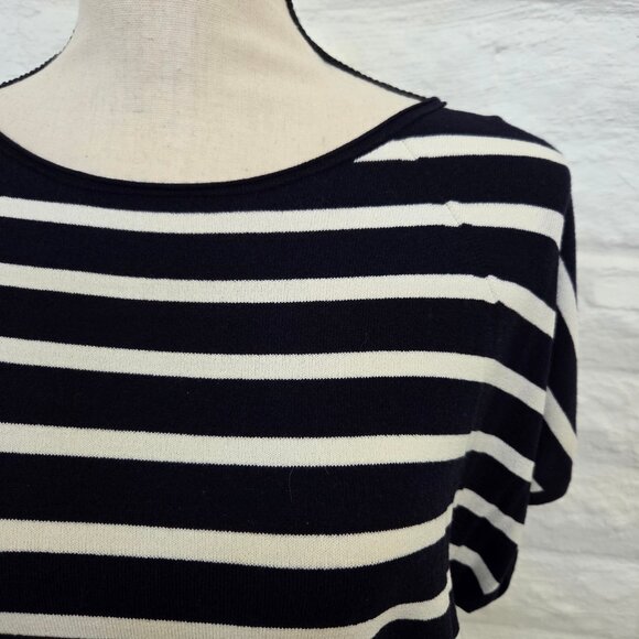 LOFT Top Womens Small Blue White Navy Stripe Cap Sleeve Sweater Shirt Blouse - Picture 6 of 11